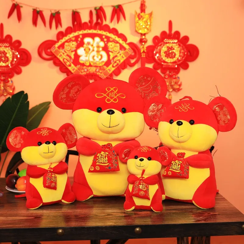 

2020 New Year Plush Rat Year Mascot Toy Plush Red God of wealth Mouse Soft ToyChinese New Year Party Decoration Gift 25/30/40cm