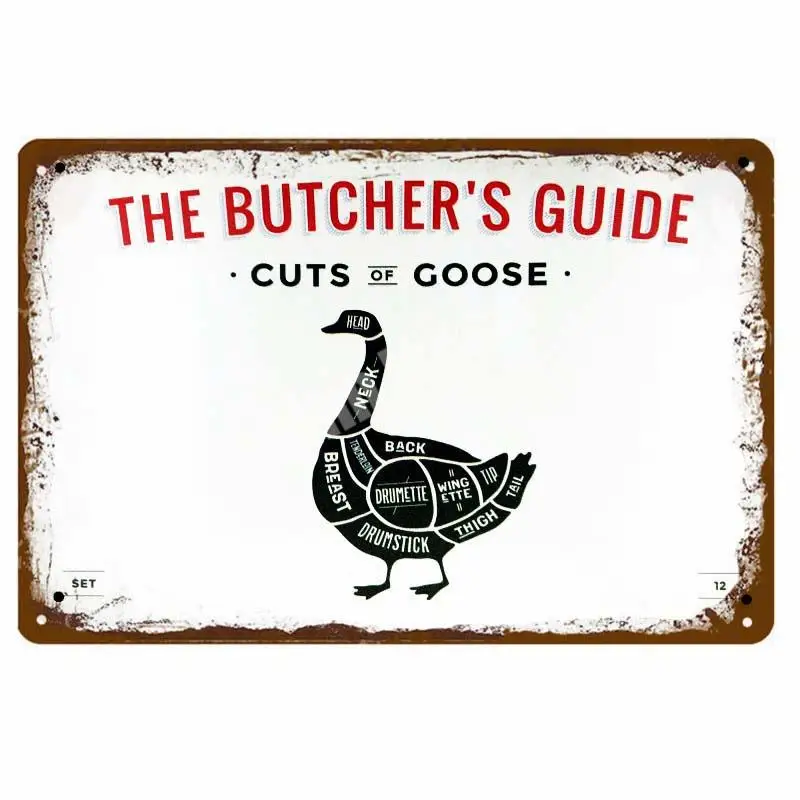 33041429323-15138 Butchery винтажные металлические направляющие знаки резки говядины курица для разделывания свиньи, утки кухонный плакат декоративные таблички наклейки на стену N - Цвет: 33041429323-15138