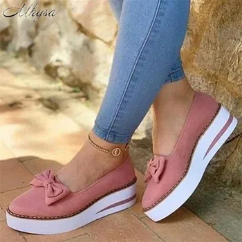 

2020 New Spring Women Flats Shoes Platform Sneakers Ladies Loafers Casual Bow-knot Shoes Black Women Shoes Zapatos De Mujer D761