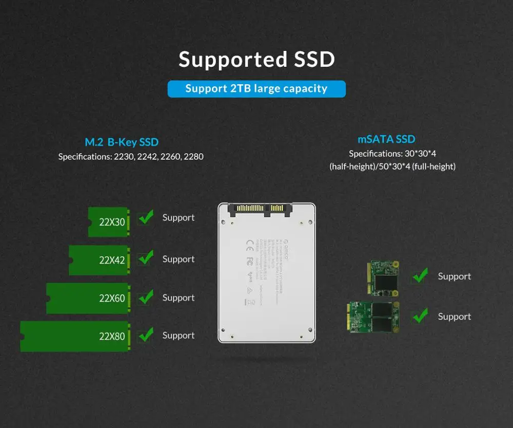 ORICO M.2 NGFF/mSATA-SATA конвертер M.2 b-ключ для SATA3.0 до 6 Гбит/с DIY с полными аксессуарами корпус SSD