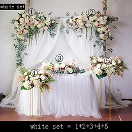 white set Свадебные домашние вечерние сценические искусственные шелковые искусственные цветы фон в виде изображения стола стенд Арка декоративный цветочный ряд фоновое украшение - Цвет: white set