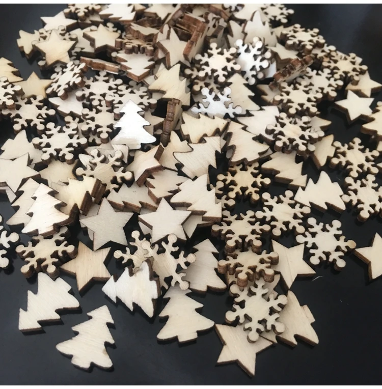 50 шт. мини рождественские деревянные рождественские украшения для дома елочные украшения кулон стол Конфетти дерево снежинки звезда