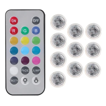 

Promotion! 10Pc Submersible LED Lights Waterproof Color Remote Lamp for Wedding Party Decor Fish Tank Lights