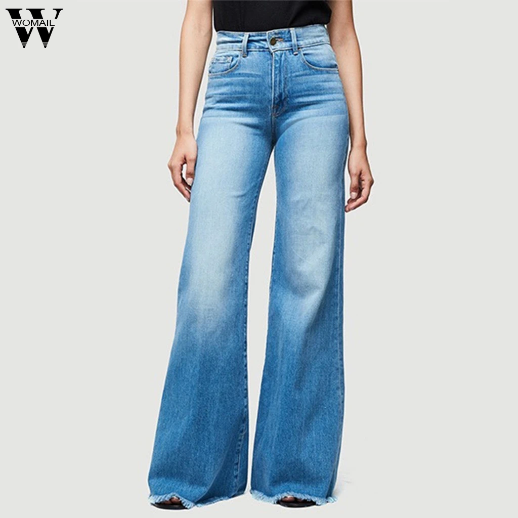 Womail, широкие джинсы для женщин, для мам, расклешенные штаны с высокой талией, стрейчевые, полная длина, джинсовые, на пуговицах, повседневные женские джинсы