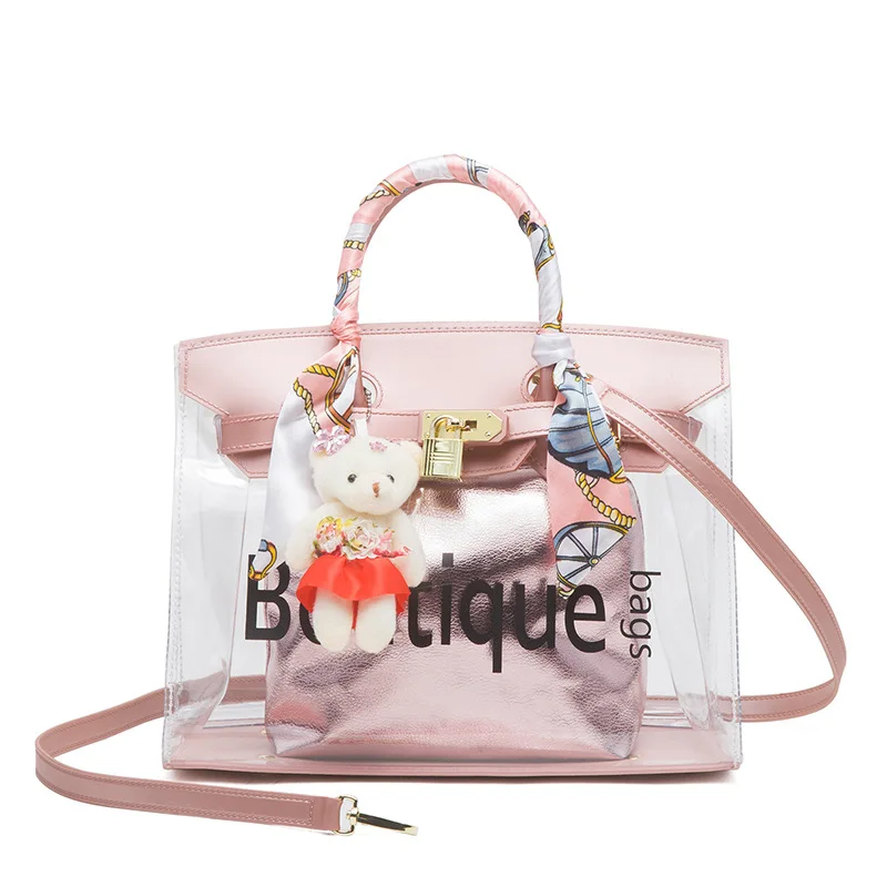 

Bag Women's 2019 New Style Waterproof Handbag Dreamy Transparent Jelly WOMEN'S Bag Versatile Simple Different Size Bags Two-Piec