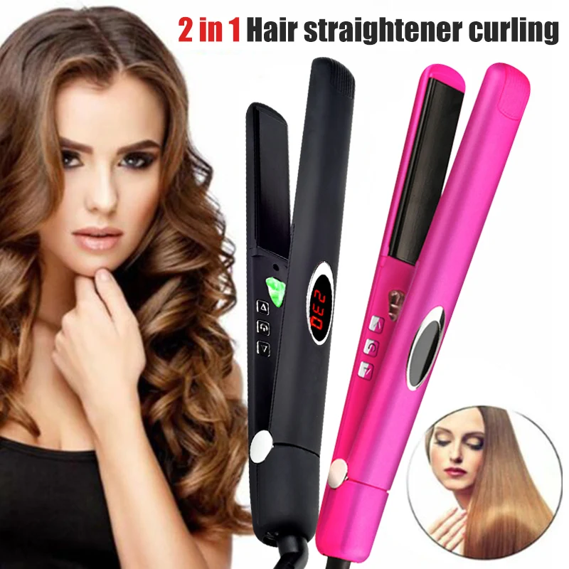 

Professional Hair Straightener Hair Curler Tool Negative Ions 2 in 1 Straightening Curling Hair Styling Machine