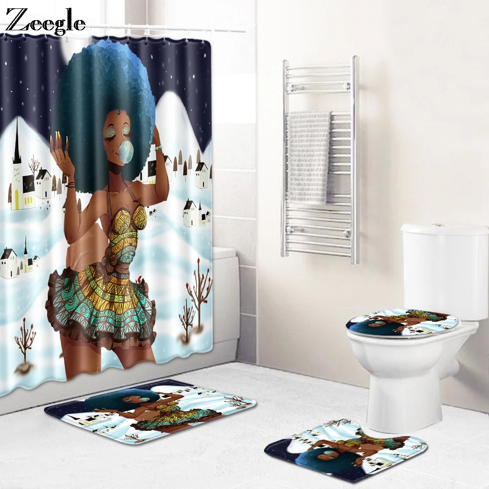 Zeegle Набор ковриков для ванной с мраморным принтом, водонепроницаемый занавес, фланелевый мягкий коврик для унитаза, Впитывающий Коврик для унитаза