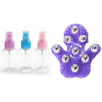 

3 Pcs 50Ml Spray Bottles, Empty Spray Sub-Bottles, Beauty Tools & 2x Palm-Shaped Meridian Brush, Body Brush
