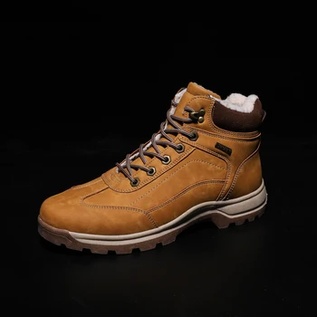 

Big size 39-47 Brand Super Warm Men's Winter Leather Men Waterproof Rubber Snow Boots Leisure Boots England Retro Shoes For Men
