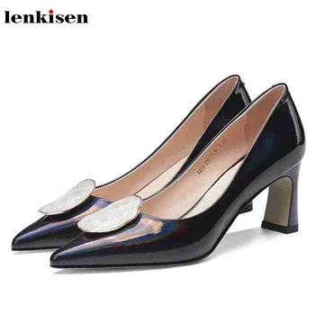 

Lenkisen cow leather shoes fashion decorations pointed toe high heels office lady classic solid mature women spring pumps L58