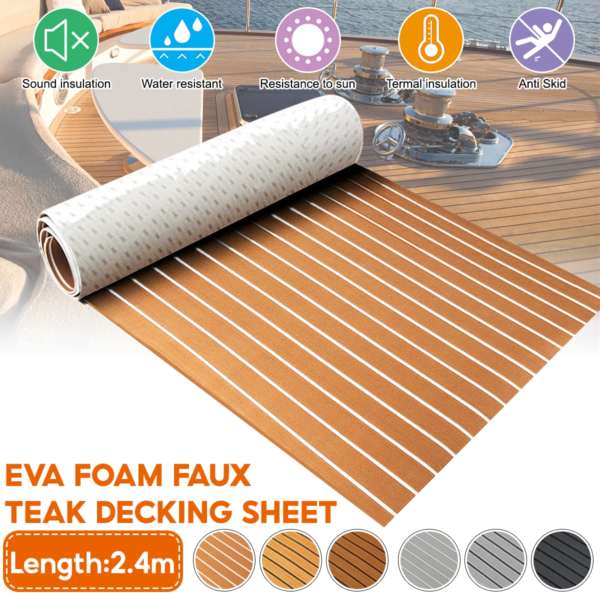 Almencla 2X EVA Foam Teak Sheet Marine Flooring Decking Self-Adhesive Pad