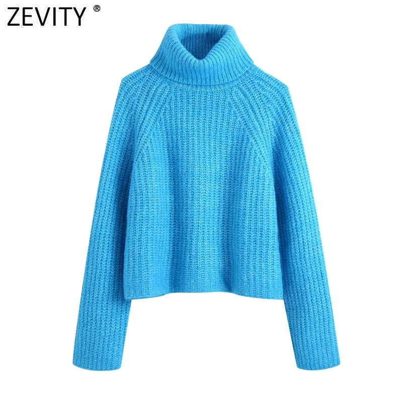 Zevity 2022 Новый женский модный однотонный Повседневный короткий вязаный свитер с