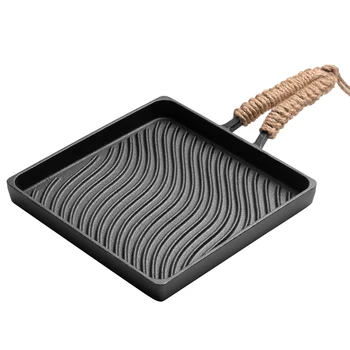 

Square Steak Pot Cast Iron Skillet Steak Frying Pan Pure Iron Stripe Smokeless Non-stick Pan Frying Pot Cooking Wok Kitchen Pots