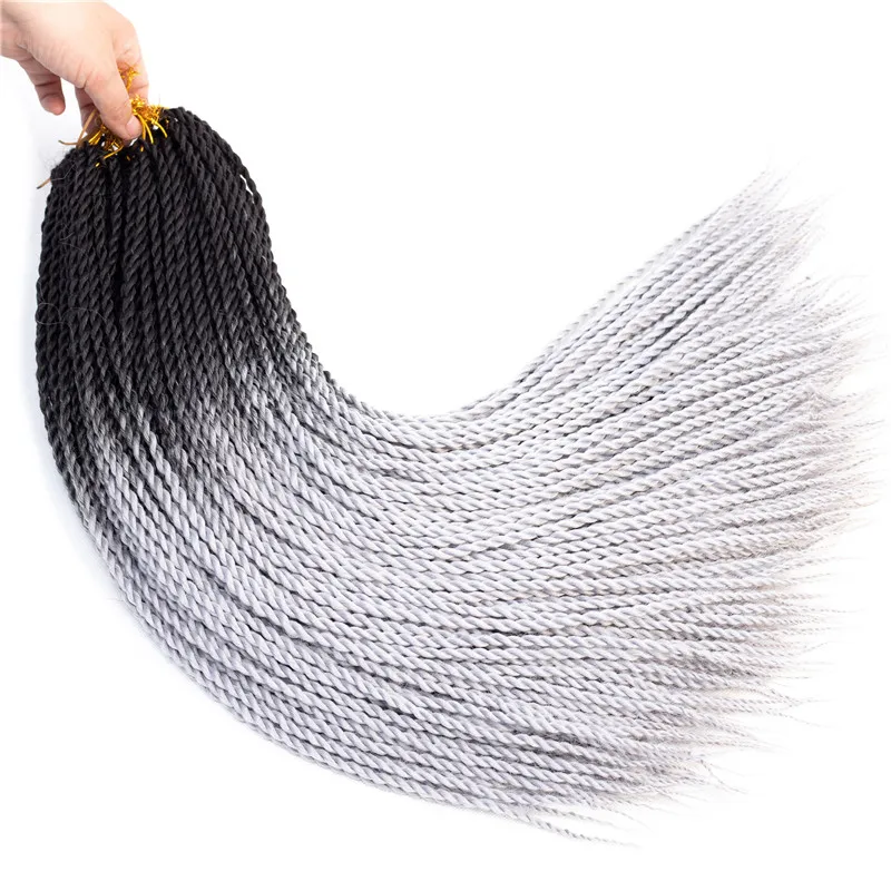 Pervado Hair 24" 20 Root Synthetic Senegalese Twist Braids Hair Extensions Rainbow Ombre Grey Crochet Braiding Pre-Twisted