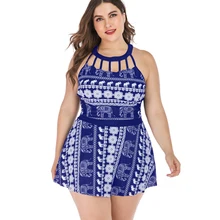 Женский купальник, пляжная юбка размера плюс, тянущийся Цельный купальник, сексуальный купальник с открытой спиной размера плюс, юбка с принтом, женский купальник