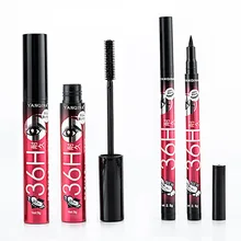 YANQINA, тушь для ресниц и бровей растягивается щипцы Водонепроницаемый гладкая тушь для ресниц Толстая черная подводка для глаз Водонепроницаемый макияж глаз набор карандашей