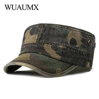 Wuaumx Vintage Camouflage Military Hats For Men Women Spring Summer Flat Top Baseball Caps Washed Outdoor Sailor Patrol Army Cap
