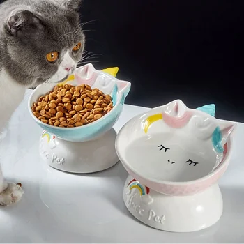 

Non-slip Ceramic Cat Bowl Feeder with Raised Stand Bone Cervical Protect Food Water Cat Bowl Ceramic Small Dog Pet Supply