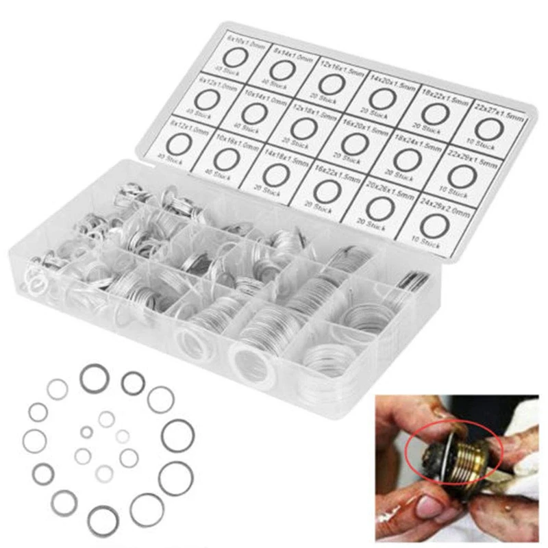 Best 450 Pcs Boxed High Temperature Resistant Aluminum Washer Combination Aluminum Gasket Sealing Washer