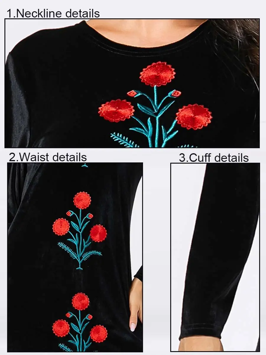 Abayas женское бархатное платье мусульманский Кафтан Дубай Халат длинный рукав вышивка свободный исламский джильбаб Vestidos Одежда Плюс Размер