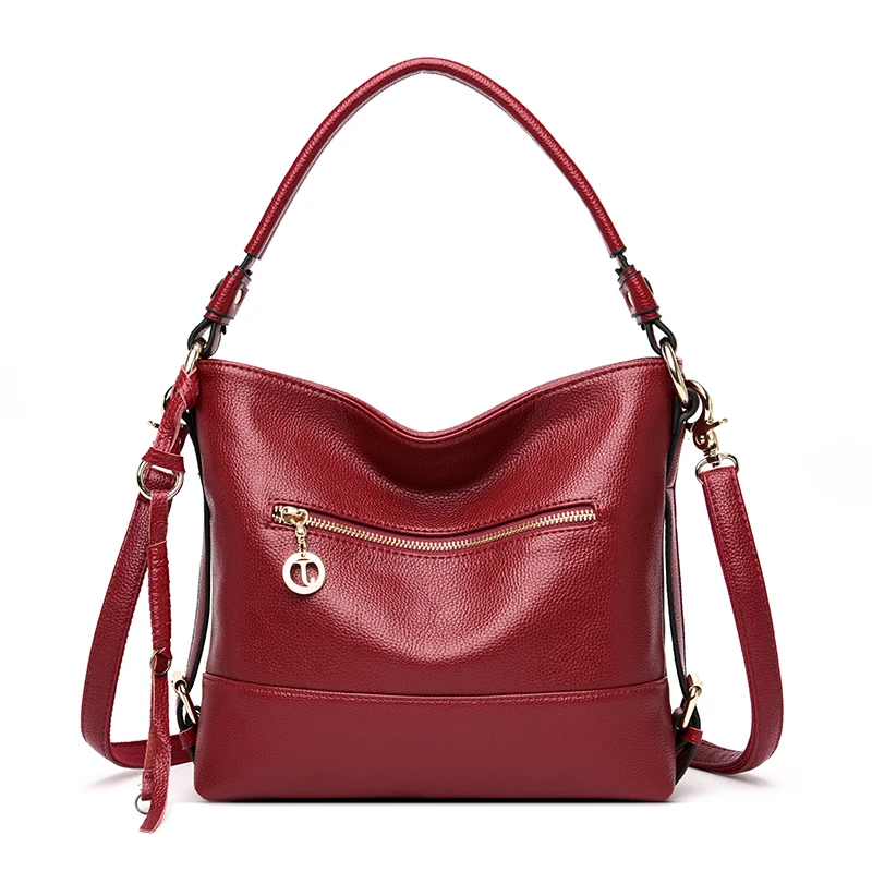 Сумки через плечо для женщин, дизайнерские мягкие кожаные сумки высокого качества, женские ручные сумки, женские сумки через плечо, сумка-мессенджер - Цвет: Wine red