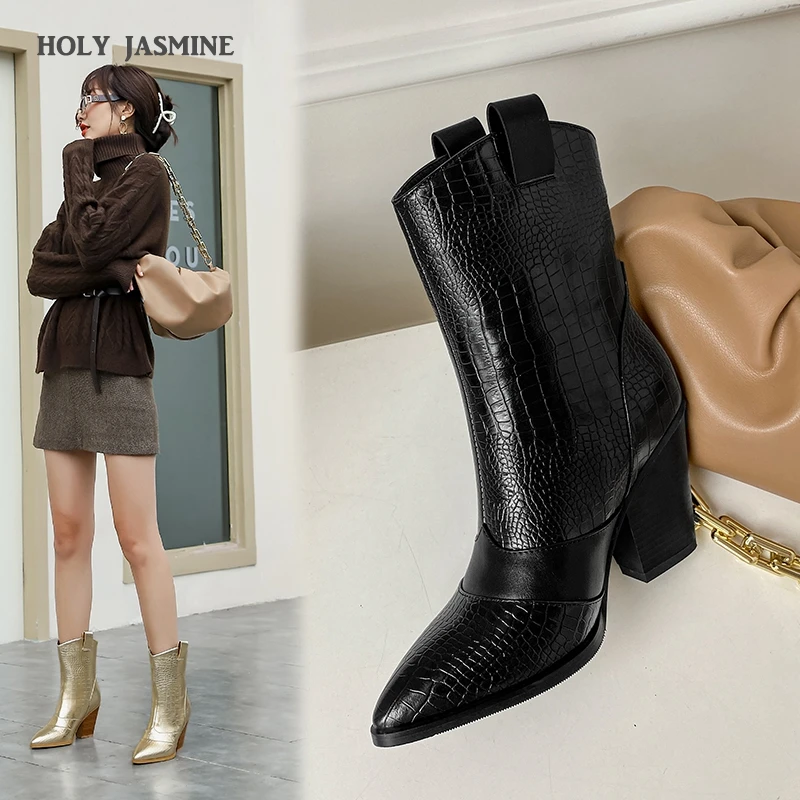 Супер пикантные женские ботильоны Блестящая лакированная кожа Золотой питон