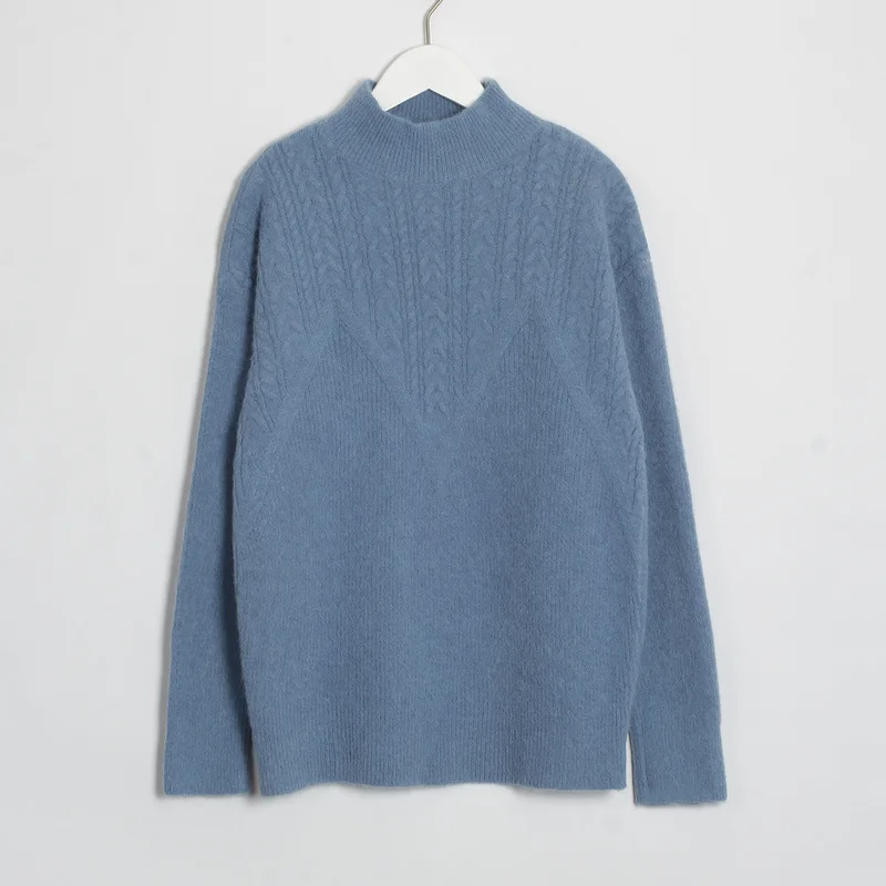 Blue Gray Wixra Женские повседневные кофты с длинным рукавом свитшот толстовка база базовая тренды повседневная Осень-весна зима Пуловер водолазка тёплая о-образный вырез кэжуал - Цвет: Blue Gray