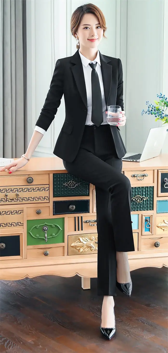 Professional broek pak Mode OL Slanke Professional broek pak lange mouwen pak комбинезон vrouwen kostuums - Цвет: Pants suit