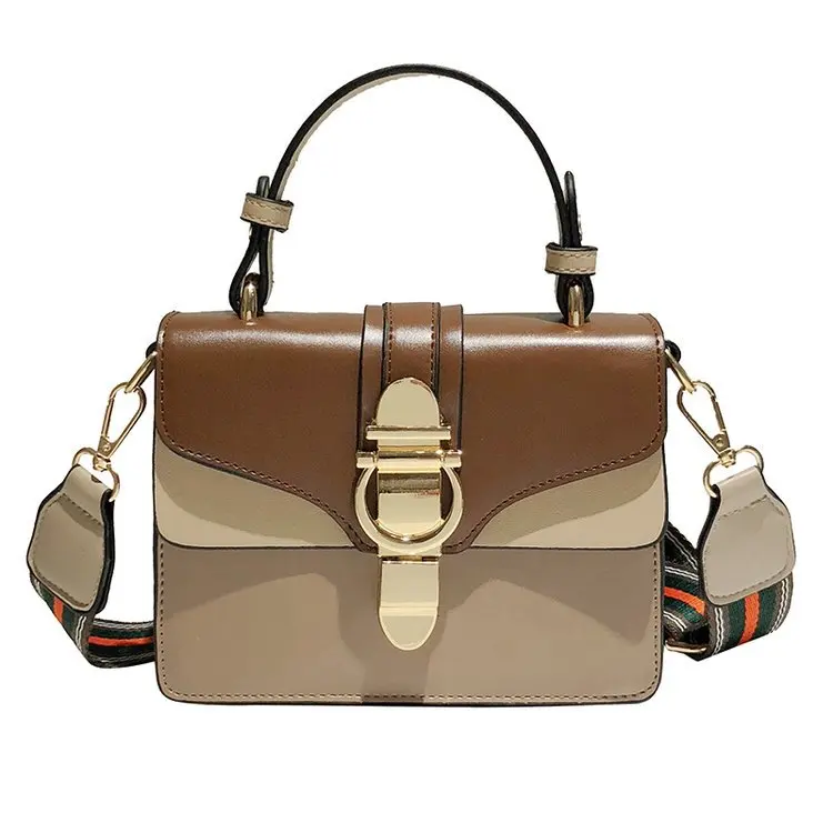 

Women's New fashion lock small square bag Korean version Color collision broadband single shoulder oblique Bag