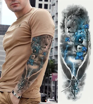 

waterproof temporary tattoo sticker full arm lion king angel warrior lightning tree flower fake tatto flash tatoo to man woman