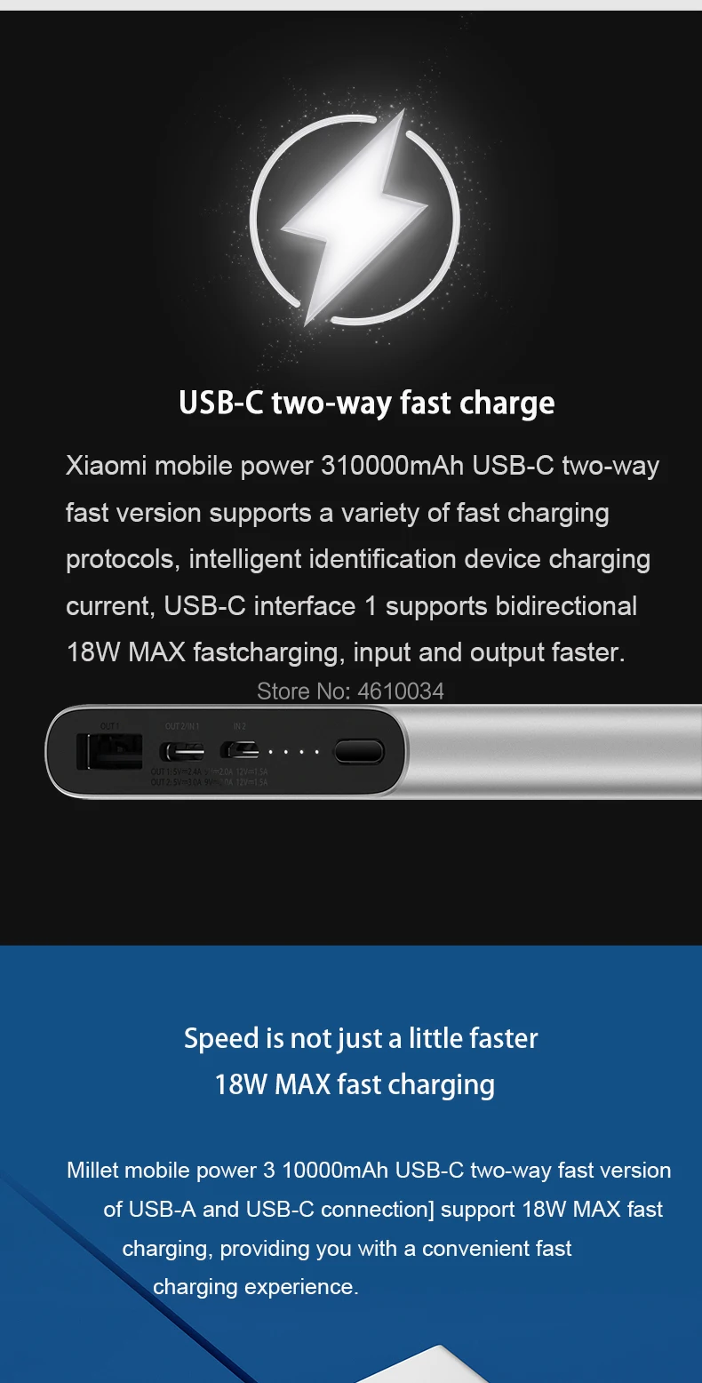 Xiao mi power Bank 3 портативное зарядное устройство с USB C 10000 мАч портативное зарядное устройство аккумулятор внешний повербанк Doub вход выход mi банк питания Xiaomi