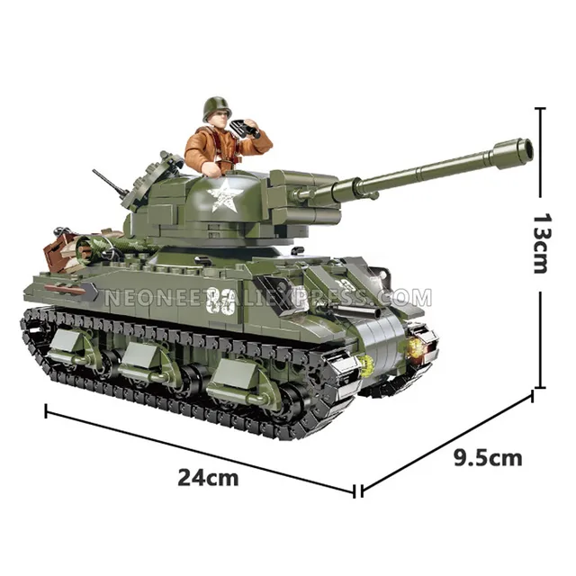 Fit MiniFigures Mega Bloks WWII Military Army Soldier T-34/85 M26 M4 Tiger Tank Lot Building Blocks Toys Model Weapon Set Lot 3