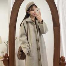 Шерстяное пальто женское длинное пальто зимнее Новое корейское модное однобортное пальто с лацканами