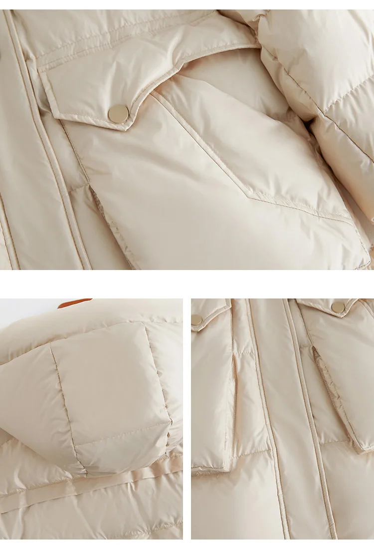 Женское зимнее пальто в Корейском стиле, пуховик на белом утином пуху, Толстая теплая куртка-пуховик большого размера, свободная верхняя одежда, пальто, зимняя одежда
