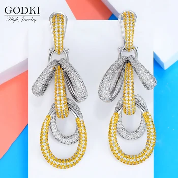 

GODKI 74mm Luxury Circle Cross Dangle Earrings Trendy Cubic Zircon Wedding Engagement Party Indian gold earrings for women 2019