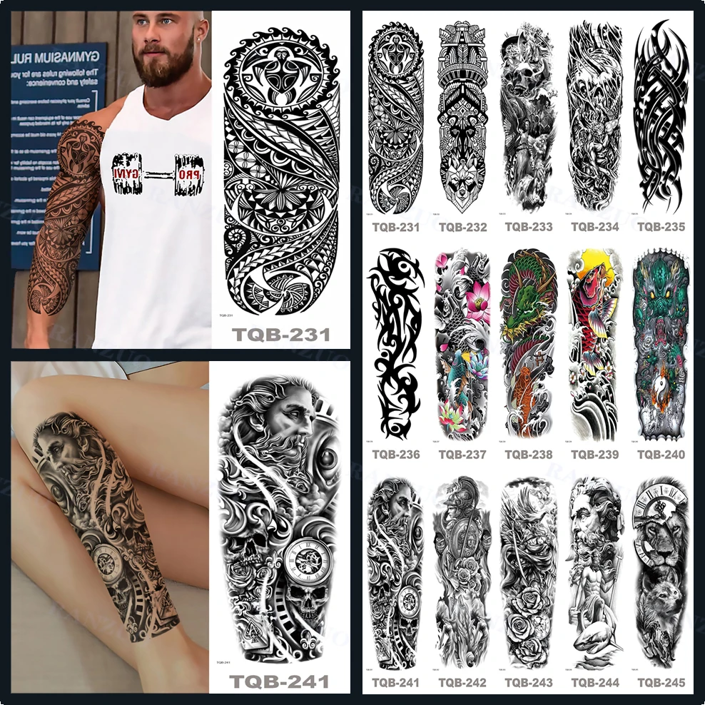 

Waterproof Temporary Tattoo Stickers Large Stickers Sleeve Totem Lion King Dragon Tattoo Leg Arm Tatoo Fashion Art Fake Tattoo
