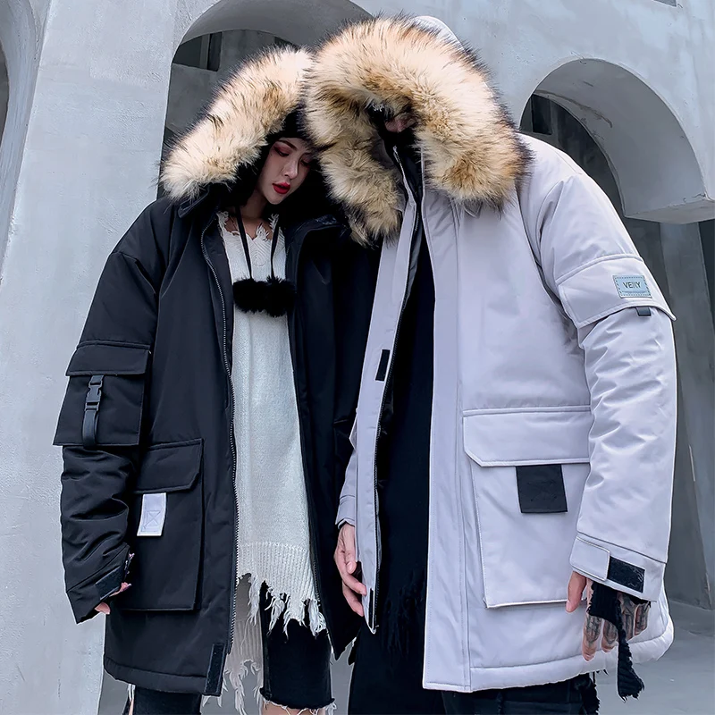 Couple Wear Winter Hooded Jacket Men 2019 Fashion Oversize Women Casual Loose Coats Parka Canada Man 3