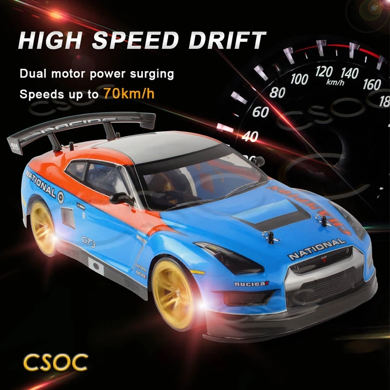 

CSOC RC Racing Drift Cars 70km/H 1/10 Remote Control One-click Acceleration In Double Battery Big Off-road 4WD Toys for Boys