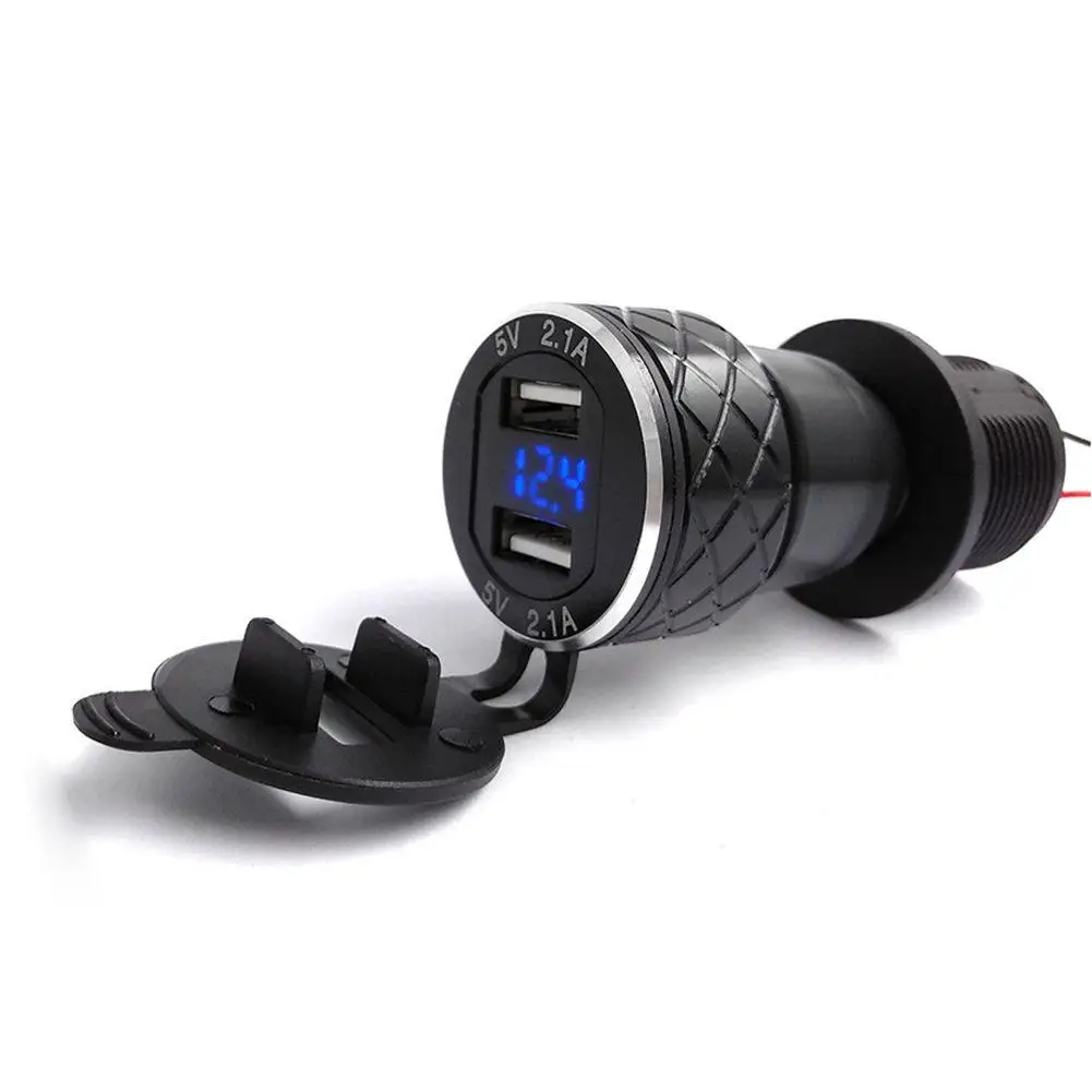 Aluminum 4.2A Dual USB Charger Motorcycle Motorcycle DIN Socket Voltmeter for Mobile Phone Charging for Mp3 Mp4