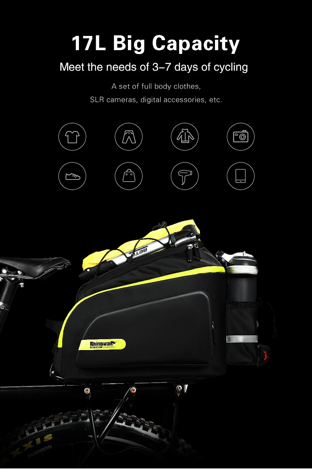 RHINOWALK New Bicycle Bags Mountain Bike Saddle Rack Trunk Bags Travel Cycling Luggage Carrier 17L Camera Handbag Waterproof  (4)