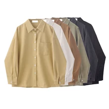 

2022 New Design Solid Blouses For Women Fashion Turn Down Collar Long Sleeve Loose Casual Tops Ladies Elegant Office Work Shirts