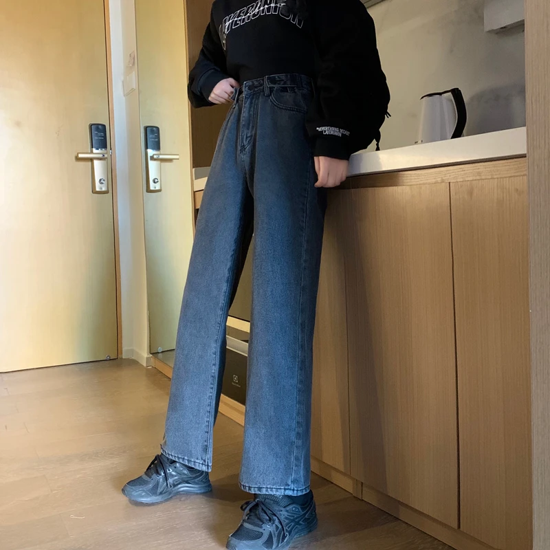 Fdfklak, высокая талия, широкие штаны, Ретро стиль, Гонконгский стиль, вареные джинсы, брюки, женские, весна, осень, джинсовые штаны, женские