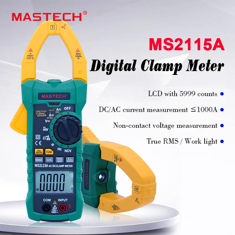 MASTECH цифровой клещи MS2115A AC/DC 1000A Автоматический диапазон клещи мультиметр клещи измеритель тока тестер 6000 отсчетов