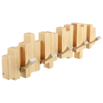 

5 Hooks Bamboo Wall Hook Mounted Rack Coat Robe Hat Cloth Hanging Hanger Holder Bathroom Livingroom