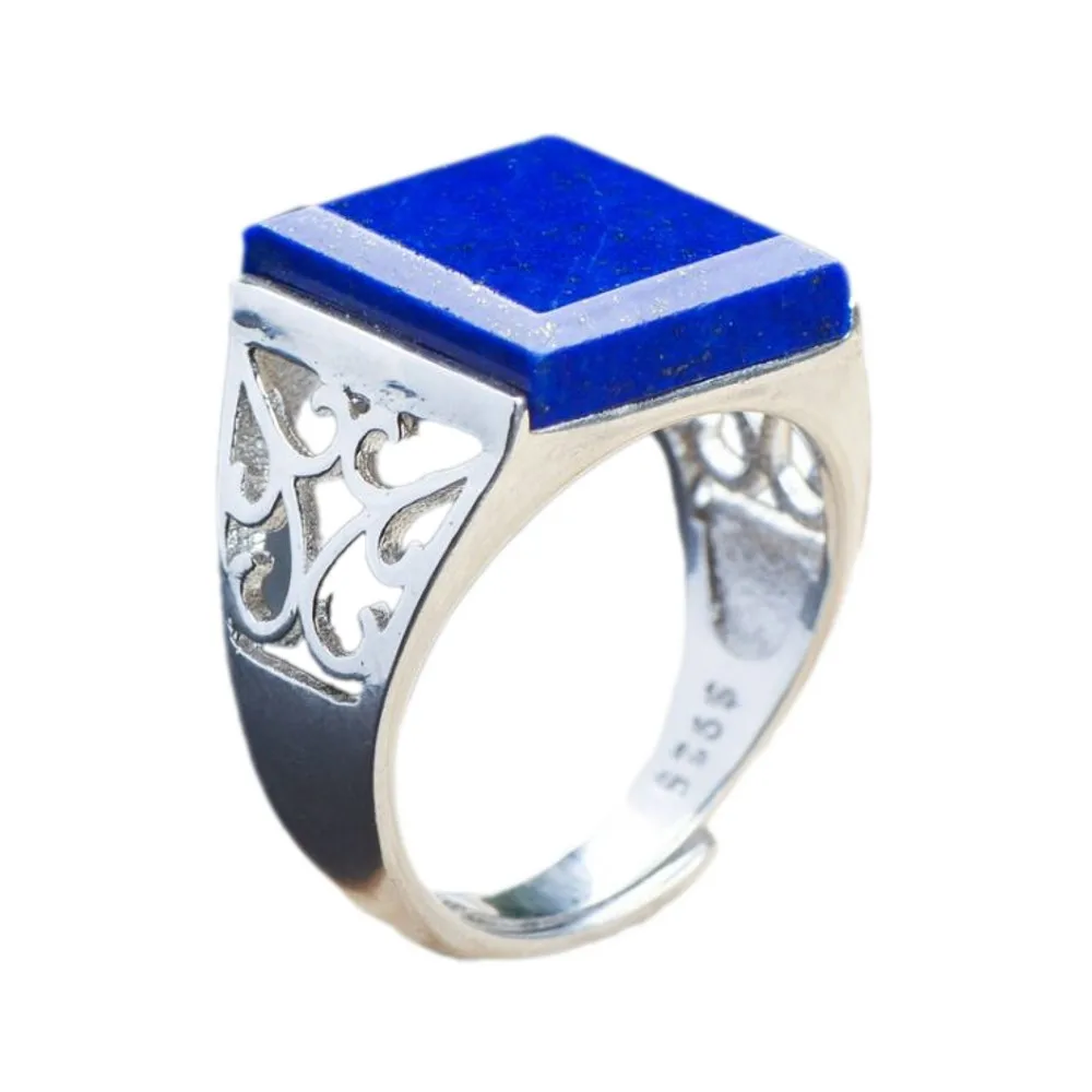 2021 FashionGenuine lapis lazuli square ring for men and women new s925 pure silver inlaid natural classic | Украшения и