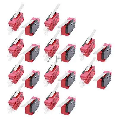 

20Pcs SPDT 3Pin Momentary Pust Long Straight Hinge Lever Micro Switch AC220V 16A