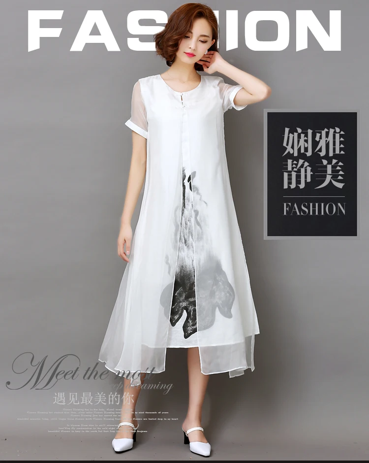 Large size M-3XL Add fertilizer to increase the new cotton and linen spell silk chiffon retro improved cheongsam dress