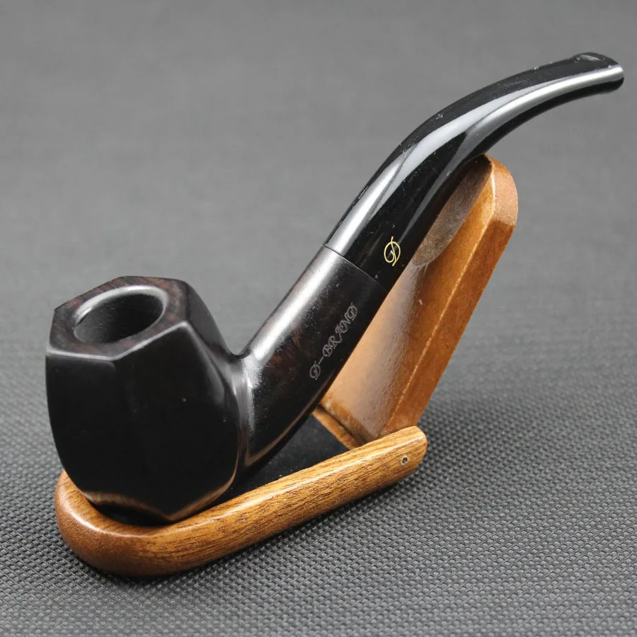 Handmade Ebony Wood Smoking Pipe Round Smoke Tobacco Wooden Pipe Gift 10pc 9mm Filters + Pouch + Holder #437S smoking accessories,tobacco pipe,tobacco smoking accessories,smoking pipe filters,herb smoking pipe,smoking pipe