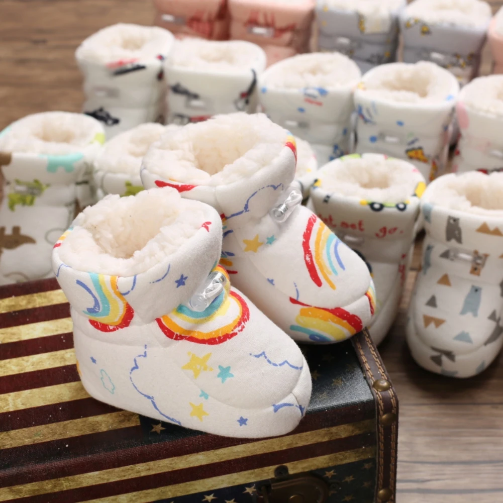 Winter Autumn Newborn Baby Warm Shoes Thick Cotton Snow Boots Fashion Toddler Fuzzy Balls First Walkers Kid Shoes 0-18M