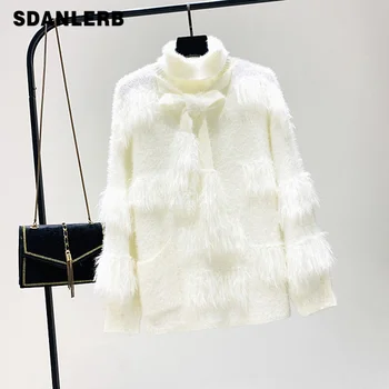 

Autumn Winter Halter Turtleneck Sweater Womens New Small Fragrant Fur Imitation Mink Velvet Sweater Temperament Tassel Knitwear